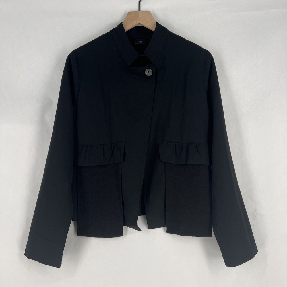 Crea Concept Blazer‎ Jacket Womens Size 8 Black Knit Patch Pockets Formal Wool